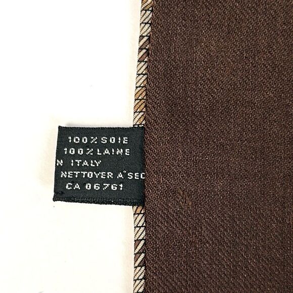 V. Fraas Men's Doubled Scarf Tan Beige Plaid Silk Brown Wool Lining Italy made - Picture 8 of 9